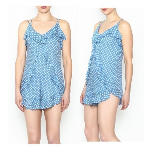 En creme Ruffle Romper Blue Beach Cover-up BNWT - Picture 1 of 3